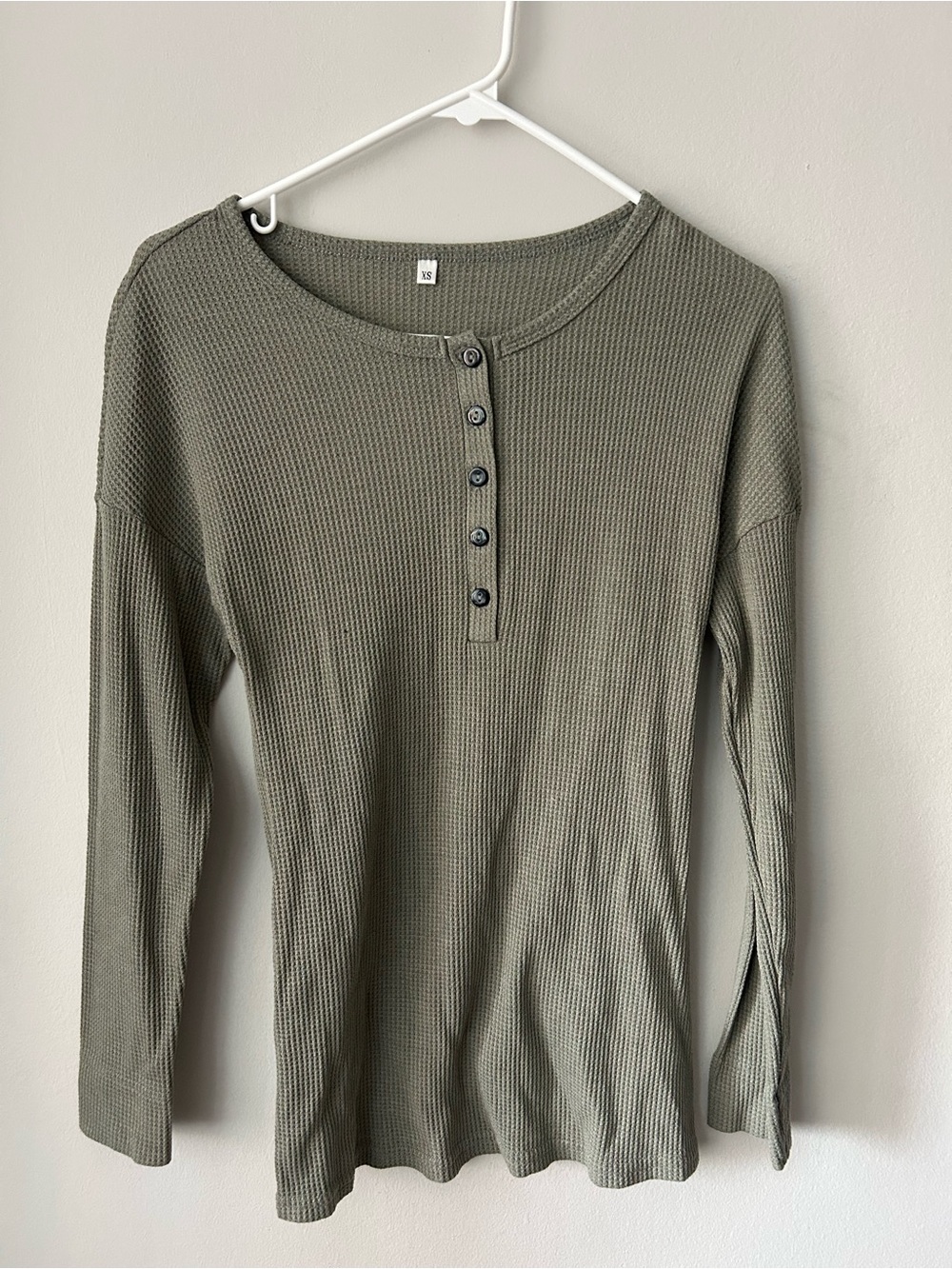 Olive Green Waffle Henley Long-Sleeve Top